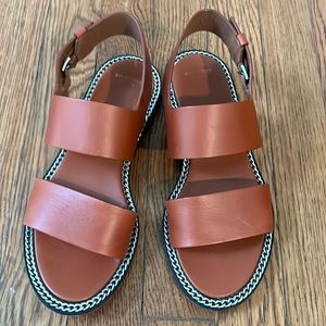 Givenchy sandals, size 37 (US7), brown with chain detail